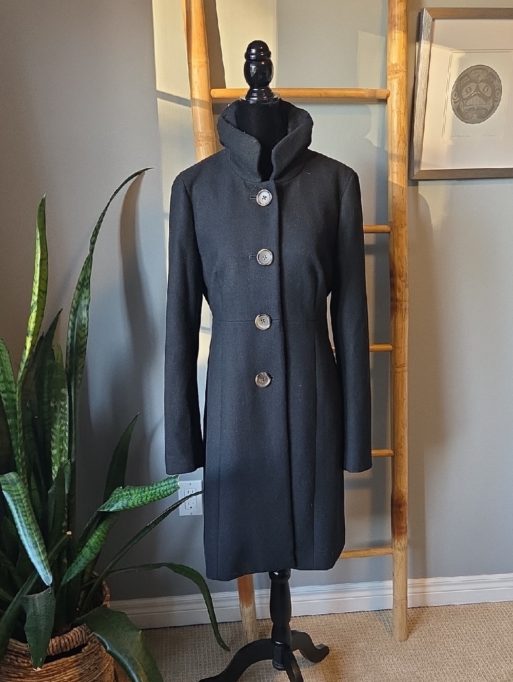 J. Crew Black Wool-Blend Stand-Collar Button Coat
